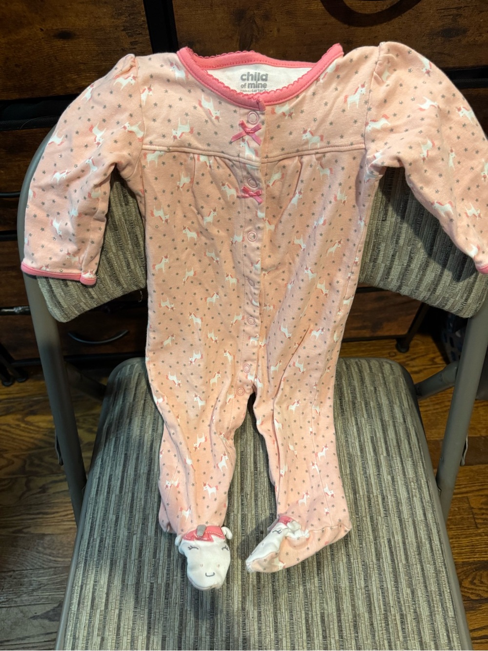 child of mine Pink Unicorn Footed One-Piece Romper